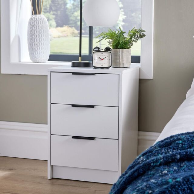 Home Source Phoenix Bedside 3 Drawer Storage Bedroom Nightstand Lamp Side Table in White - image 1
