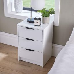 Home Source Phoenix Bedside 3 Drawer Storage Bedroom Nightstand Lamp Side Table in White - thumbnail 2