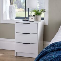 Home Source Phoenix Bedside 3 Drawer Storage Bedroom Nightstand Lamp Side Table in White - thumbnail 1