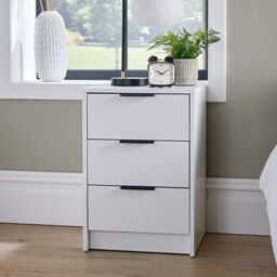 Home Source Phoenix Bedside 3 Drawer Storage Bedroom Nightstand Lamp Side Table in White - thumbnail 3