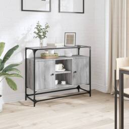 Berkfield Home Sideboard with Glass Top Grey Sonoma 98x35x81 cm Engineered Wood - Size: 98 x 35 x 81 cm - thumbnail 2