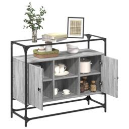 Berkfield Home Sideboard with Glass Top Grey Sonoma 98x35x81 cm Engineered Wood - Size: 98 x 35 x 81 cm - thumbnail 3