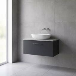 Balterley Level 800mm Wall Hung 1 Drawer Unit with Laminate Worktop - Dark Grey - thumbnail 4