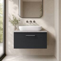 Balterley Level 800mm Wall Hung 1 Drawer Unit with Laminate Worktop - Dark Grey - thumbnail 6