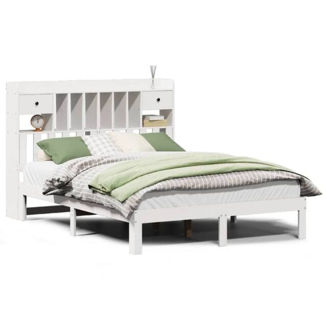 Berkfield Home Bookcase Bed without Mattress White 150x200cm Solid Wood Pine - Size: 150x200 cm - image 1