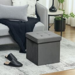 HOMCOM Foldable Sherpa Fleece Storage Ottoman, 38 x 38 x 38 cm in Grey - thumbnail 1