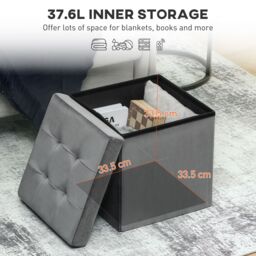 HOMCOM Foldable Sherpa Fleece Storage Ottoman, 38 x 38 x 38 cm in Grey - thumbnail 4