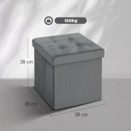 HOMCOM Foldable Sherpa Fleece Storage Ottoman, 38 x 38 x 38 cm in Grey - thumbnail 3