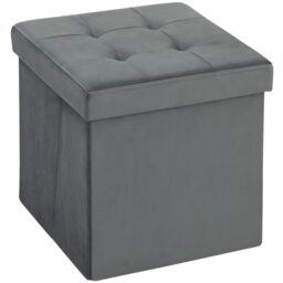 HOMCOM Foldable Sherpa Fleece Storage Ottoman, 38 x 38 x 38 cm in Grey - thumbnail 2