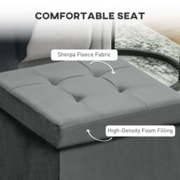 HOMCOM Foldable Sherpa Fleece Storage Ottoman, 38 x 38 x 38 cm in Grey - thumbnail 6