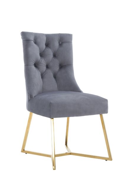 Life Interiors Single Ambra Modern Velvet Dining Chair with Gold Legs, Ring Handle & Tufted Back in Grey - image 1