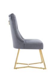 Life Interiors Single Ambra Modern Velvet Dining Chair with Gold Legs, Ring Handle & Tufted Back in Grey - thumbnail 3