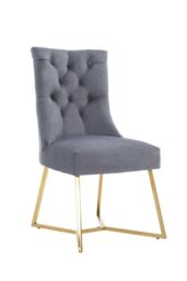 Life Interiors Single Ambra Modern Velvet Dining Chair with Gold Legs, Ring Handle & Tufted Back in Grey - thumbnail 1