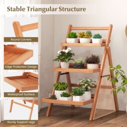 Costway 3-Tier Plant Stand Outdoor Indoor Foldable Flower Racks Display Shelf in Natural - thumbnail 3
