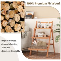 Costway 3-Tier Plant Stand Outdoor Indoor Foldable Flower Racks Display Shelf in Natural - thumbnail 4