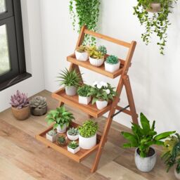 Costway 3-Tier Plant Stand Outdoor Indoor Foldable Flower Racks Display Shelf in Natural - thumbnail 2