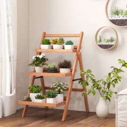 Costway 3-Tier Plant Stand Outdoor Indoor Foldable Flower Racks Display Shelf in Natural - thumbnail 6