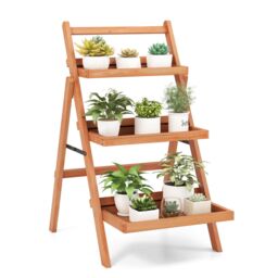 Costway 3-Tier Plant Stand Outdoor Indoor Foldable Flower Racks Display Shelf in Natural