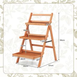 Costway 3-Tier Plant Stand Outdoor Indoor Foldable Flower Racks Display Shelf in Natural - thumbnail 5