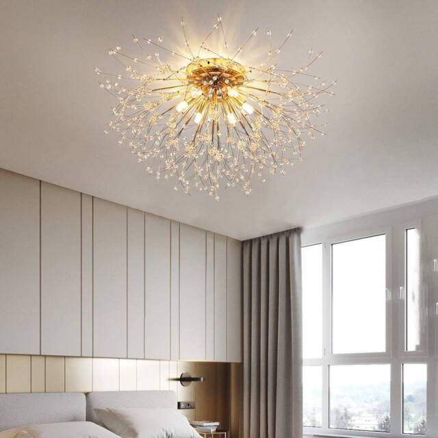 NIVOR 6-Light Gold Crystal Firework Sputnik Ceiling Light Flush Mount E27 in Metallic Gold - image 1