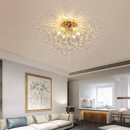 NIVOR 6-Light Gold Crystal Firework Sputnik Ceiling Light Flush Mount E27 in Metallic Gold - thumbnail 3