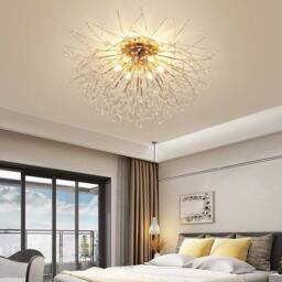 NIVOR 6-Light Gold Crystal Firework Sputnik Ceiling Light Flush Mount E27 in Metallic Gold - thumbnail 5
