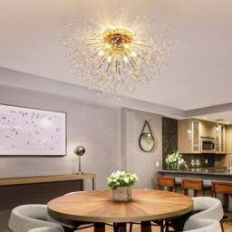 NIVOR 6-Light Gold Crystal Firework Sputnik Ceiling Light Flush Mount E27 in Metallic Gold - thumbnail 4