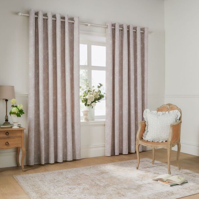 Wylder Bella Floral 100% Cotton Eyelet Curtain Pair in Natural - Size: 168 cm width x 229 cm drop - image 1