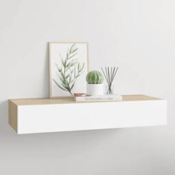 Berkfield Home Elegant Wall-mounted Drawer Shelf Oak & White 60x23.5x10cm MDF in Natural - Size: 60x23.5x10 cm - thumbnail 2