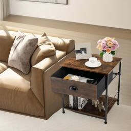 Pirlo Plush 2PC Industrial Bedside Tables With Drawer Bedroom Furniture in Brown - thumbnail 5