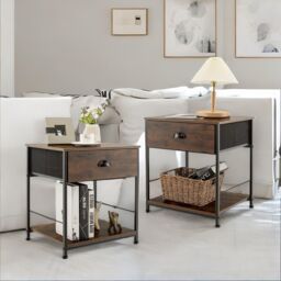Pirlo Plush 2PC Industrial Bedside Tables With Drawer Bedroom Furniture in Brown - thumbnail 2