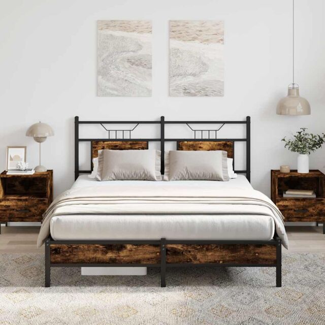 Berkfield Home Bed Frame without Mattress Smoked Oak 140x190 cm Engineered Wood in Brown - image 1