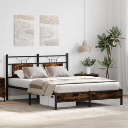 Berkfield Home Bed Frame without Mattress Smoked Oak 140x190 cm Engineered Wood in Brown - thumbnail 4
