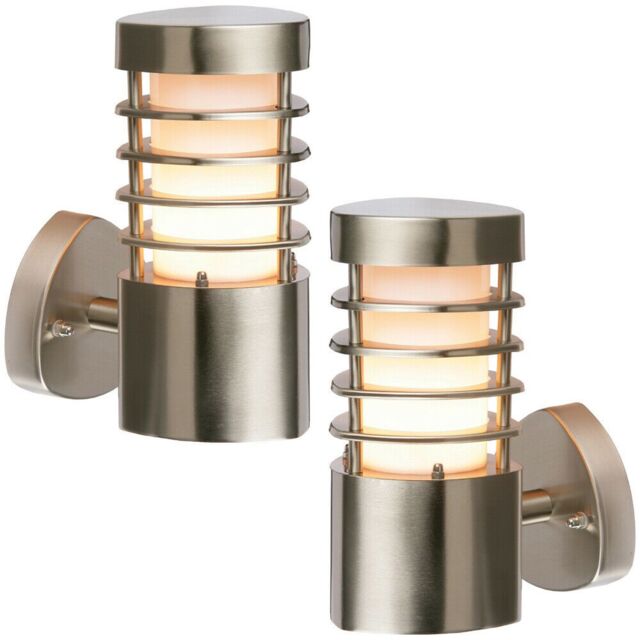 Loops 2 PACK IP44 Outdoor Wall Light Stainless Steel Open Lantern Traditional Porch in Metallics - image 1