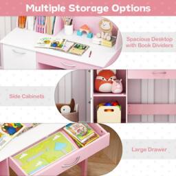 Costway Kids Study Desk & Chair Set Wooden Activity Table Set w/ Drawer - thumbnail 8