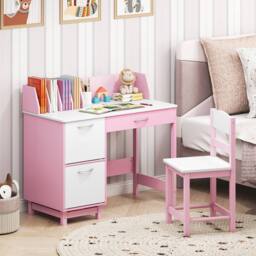Costway Kids Study Desk & Chair Set Wooden Activity Table Set w/ Drawer - thumbnail 1