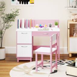Costway Kids Study Desk & Chair Set Wooden Activity Table Set w/ Drawer - thumbnail 7