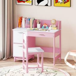 Costway Kids Study Desk & Chair Set Wooden Activity Table Set w/ Drawer - thumbnail 9