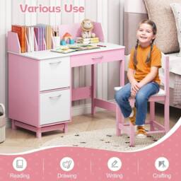 Costway Kids Study Desk & Chair Set Wooden Activity Table Set w/ Drawer - thumbnail 5