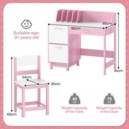 Costway Kids Study Desk & Chair Set Wooden Activity Table Set w/ Drawer - thumbnail 2