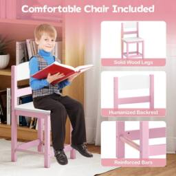 Costway Kids Study Desk & Chair Set Wooden Activity Table Set w/ Drawer - thumbnail 4