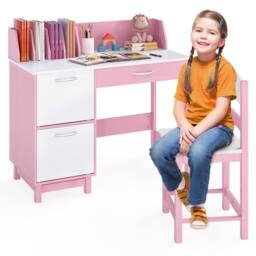 Costway Kids Study Desk & Chair Set Wooden Activity Table Set w/ Drawer - thumbnail 3