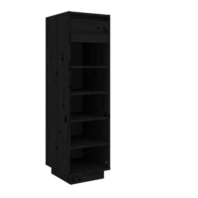 Berkfield Home Shoe Cabinet Black 34x30x105 cm Solid Wood Pine - Size: 34 x 30 x 105 cm - image 1