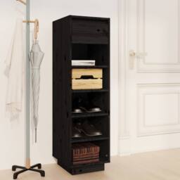 Berkfield Home Shoe Cabinet Black 34x30x105 cm Solid Wood Pine - Size: 34 x 30 x 105 cm - thumbnail 2