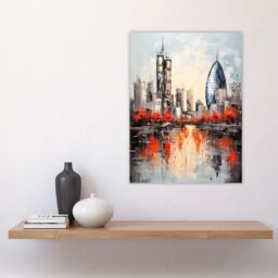 Artery8 London Cityscape Skyline The Gherkin Oil Painting Thames Reflections In Autumn Large Wall Unframed Art Poster Print Thick Paper 18X24 Inch - thumbnail 4