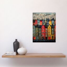 "Artery8 Townhouse Row Bright Coloured Streets City Autumn Modern Painting Unframed Wall Art Print Poster Home Decor Premium - Size: W12"" x H16""" - thumbnail 4