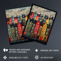 "Artery8 Townhouse Row Bright Coloured Streets City Autumn Modern Painting Unframed Wall Art Print Poster Home Decor Premium - Size: W12"" x H16""" - thumbnail 2