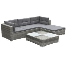 Berkfield Home 5 Piece Garden Lounge Set with Cushions Poly Rattan Grey - thumbnail 2