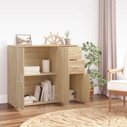 Berkfield Home Sideboard Sonoma Oak 91x29.5x75 cm Engineered Wood in Brown - thumbnail 3