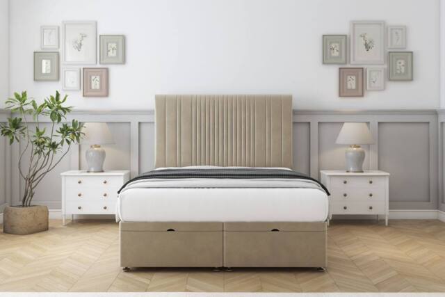 "Comfort Beds The Foxy Coniston Ottoman Bed Base-26"" Strutted Headboard in Cream - Size: Small Single" - image 1